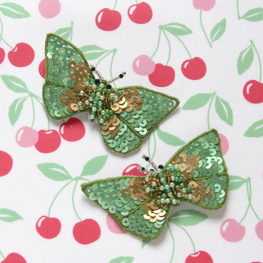 Vintage Green Butterfly Sequined Brooch