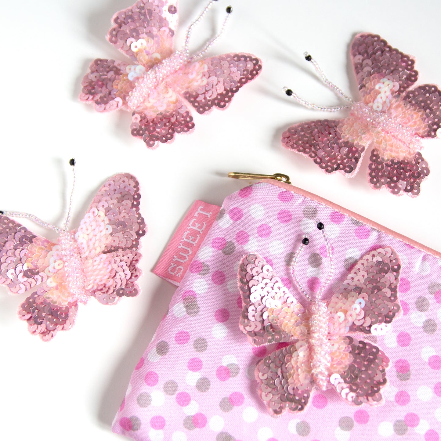 Vintage Pink Sequined Butterfly Brooch